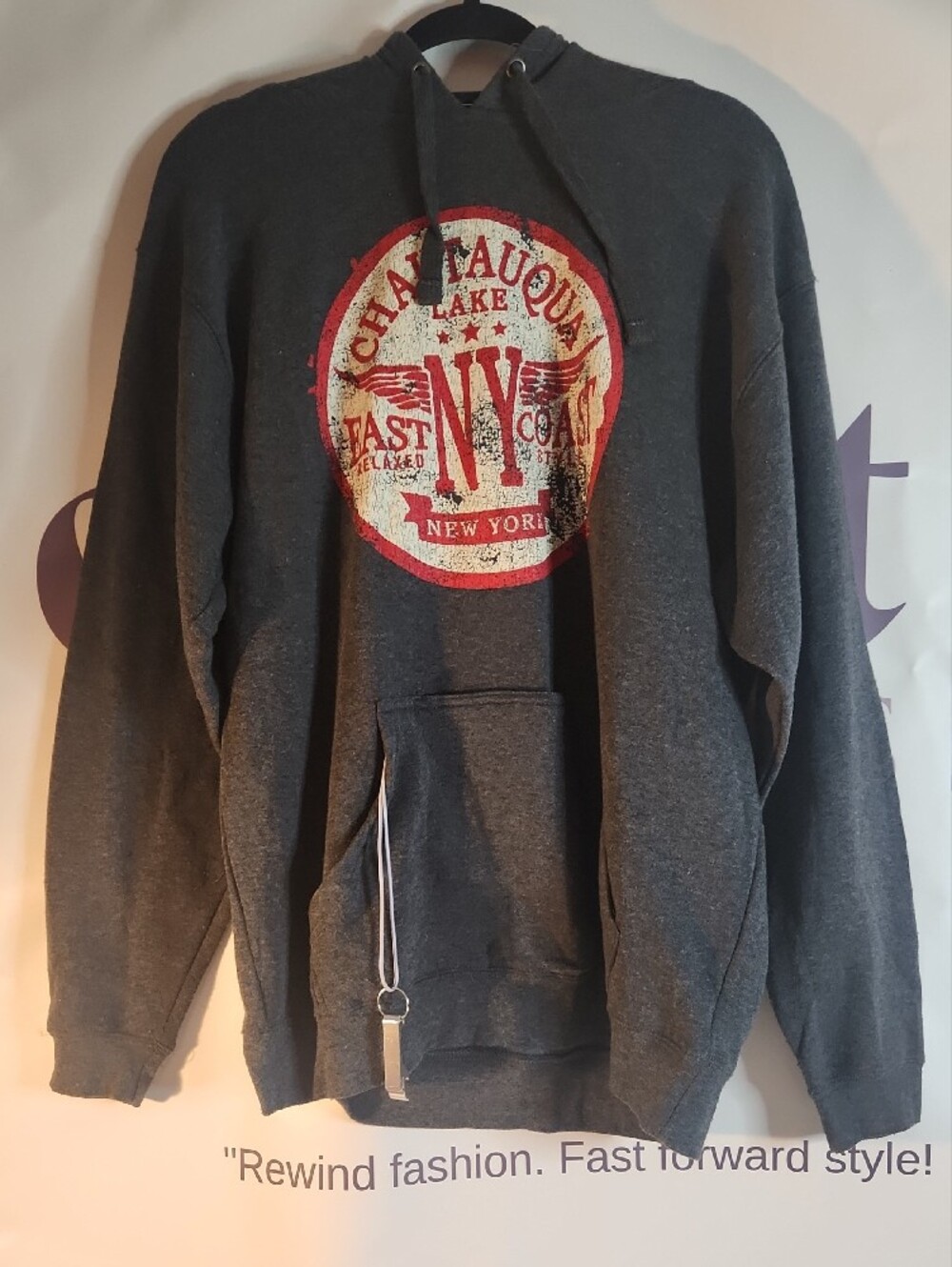 J. America Dark Gray Zip-Up Hoodie with Red & Cream NY Emblem